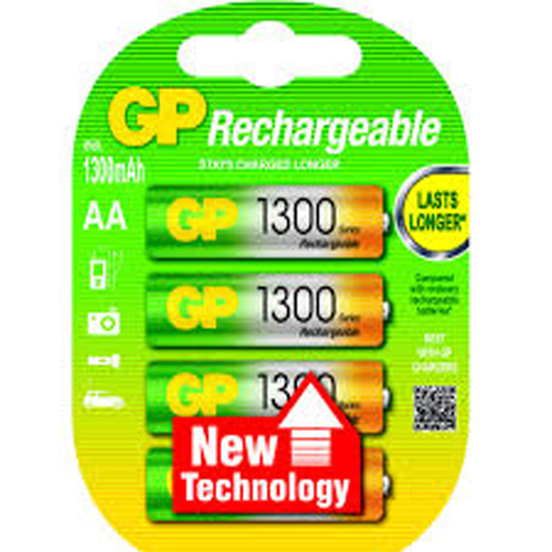 NiMH Rechargable Batteries AA Low Self Discharge 1.2V 1300mAh 14.5x50.5mm 4qty/pk