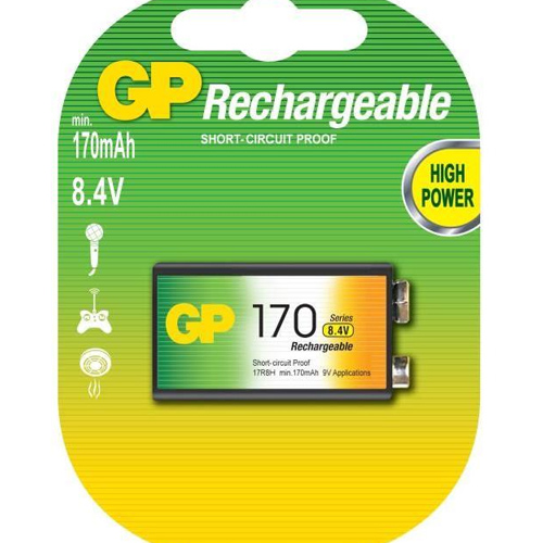 NiMH Rechargeable Batteries 9V 8.4V 170mAh 15.7x26.5x48.5mm 1qty/pk