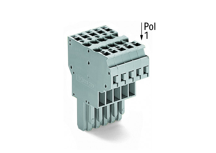 2-Conductor Female Connector 4 mm 5-Pole 400 mm Gray 20/Pk