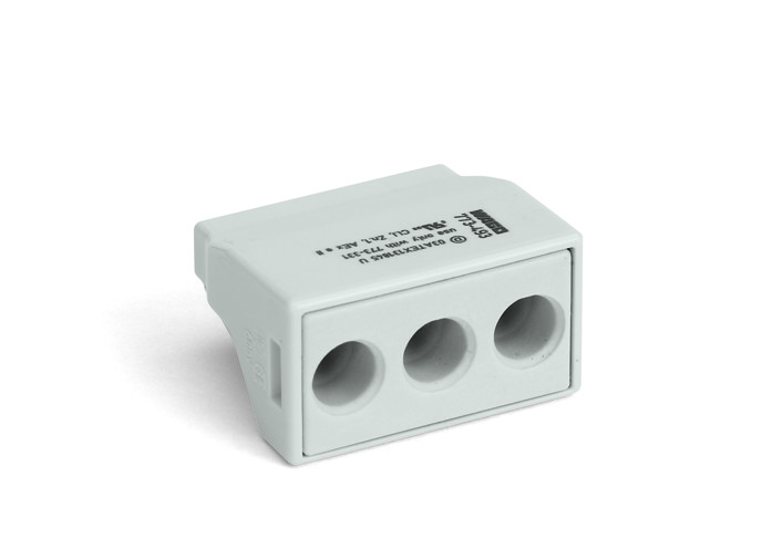 Push Wire Connector for Junction Boxes for Solid and Stranded Conductors for Ex Applications Max. 2.5 mm 3-Conductor Light Gray Housing Light Gray Cover Surrounding Air Temperature: Max 60 C 600 mm 50/Pk