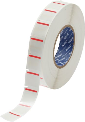 B-494 Color Polyester Labels 1 in H x 1 in W Red/White 3000/Roll