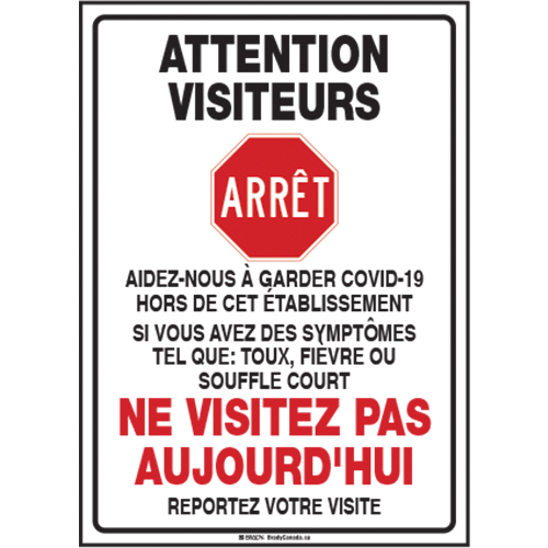 ATTENTION VISITEURS… w/Pictogram Sign 14'' H x 10'' W Plastic French