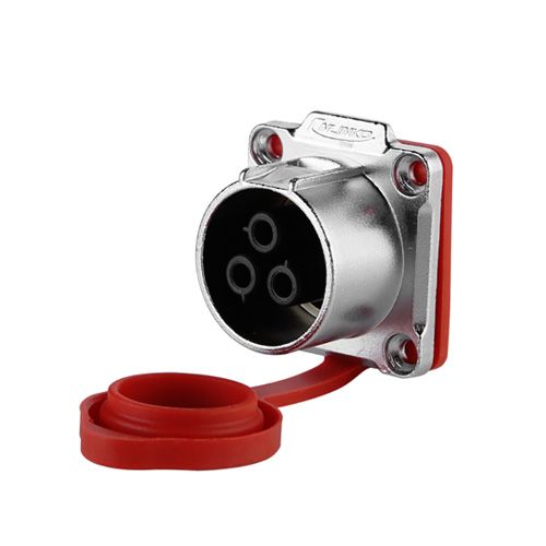 LP-24 Series Waterproof Connector M24 3-Pin Female Panel-Mount Socket IP67 Zinc Alloy up to 500Vac 25Amp 5-Hole Installation