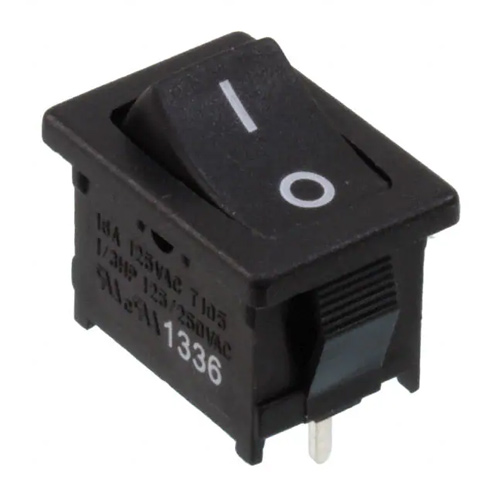 Rocker Switch RA1 SPST Off-On Concave Black I/O Vertical 16A 125VAC PC Pin 1/Pack