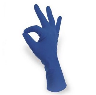 12'' 13 mil Qualatex Miracle Grip Polymer Coated Latex Disposable Gloves Blue 50/Pkg Extra-Small
