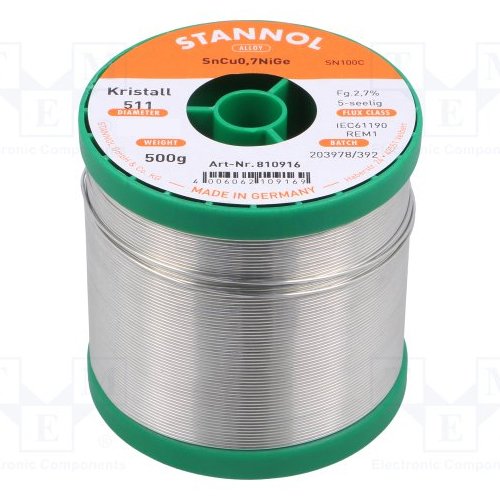 Solder Wire 0.50mm (0.020'') SN100C LF No Clean 2.7% 500g